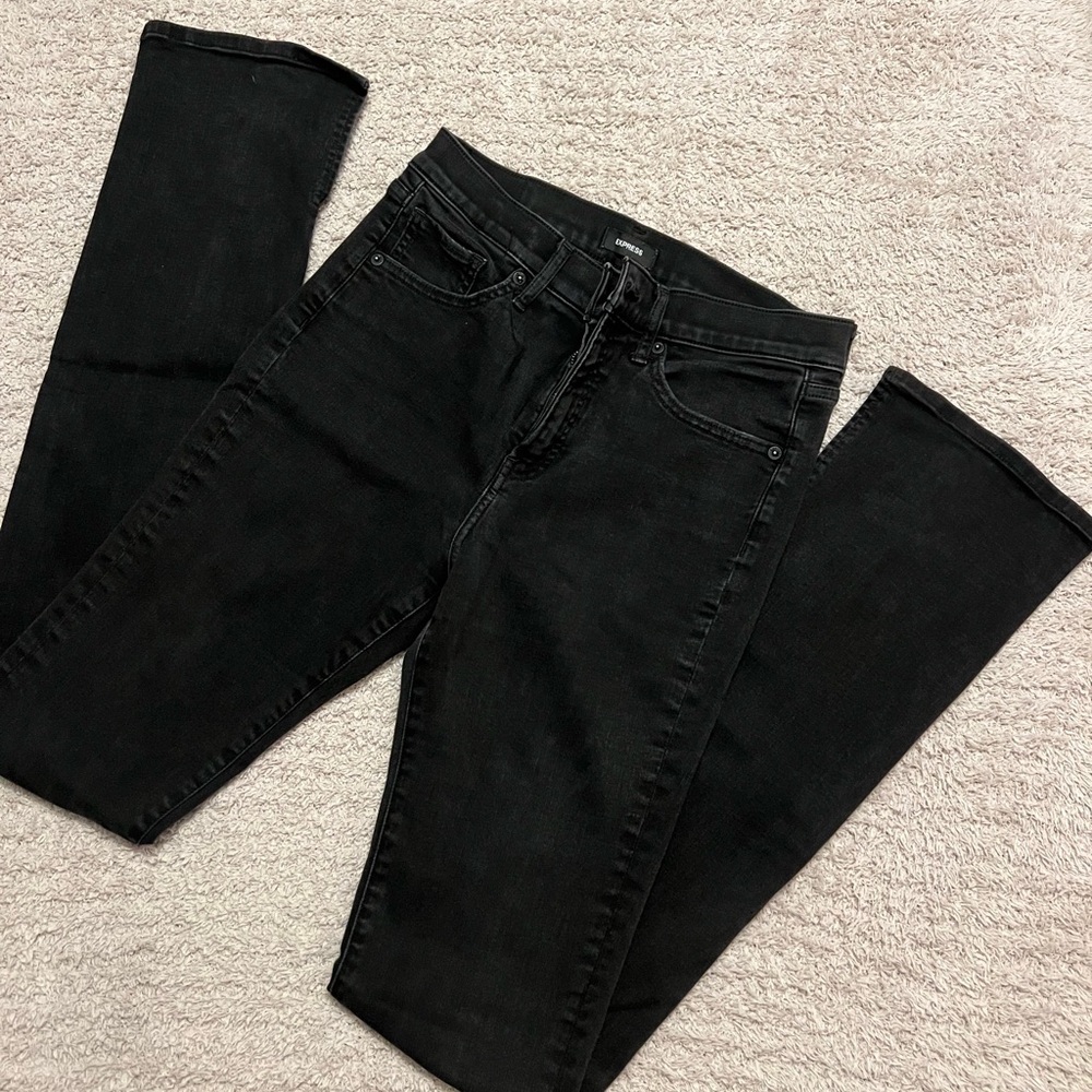 Express Washed Black Straight Leg Split Inside He… - image 1